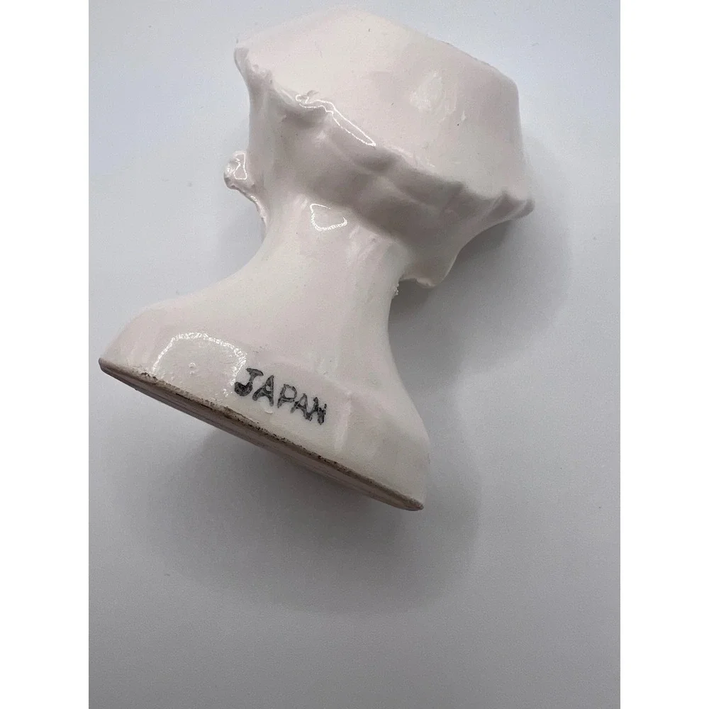VTG Porcelain White Miniature Lady Head W Hat Bud Vase Marked Japan 3